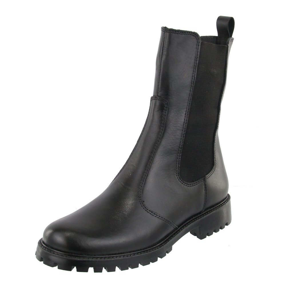 Bota Coturno Casual Couro Feminino Cano Médio Resistente Elástico Moda Sola Tratorada Preto 2