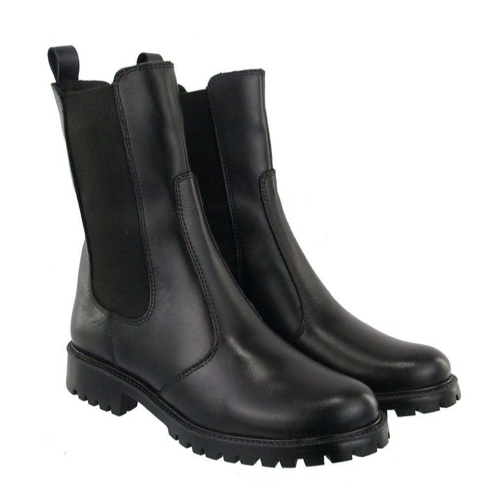 Bota Coturno Casual Couro Feminino Cano Médio Resistente Elástico Moda Sola Tratorada Preto 4