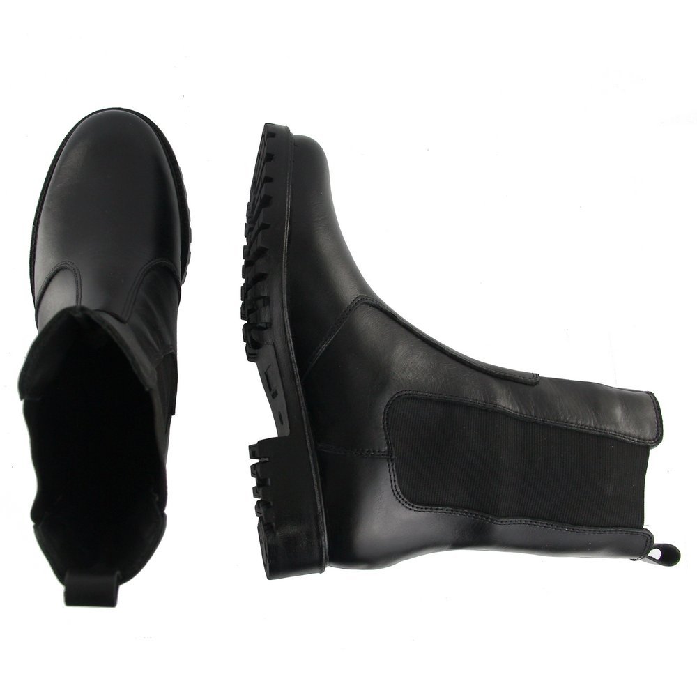 Bota Coturno Casual Couro Feminino Cano Médio Resistente Elástico Moda Sola Tratorada Preto 5