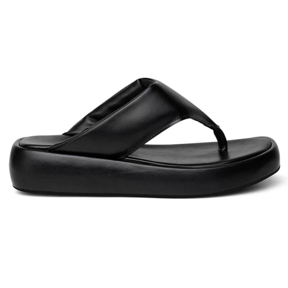 Sandália Chinelo Casual Feminino Alças Largas Confortável Dia a Dia Sola Super Macia Preto 2