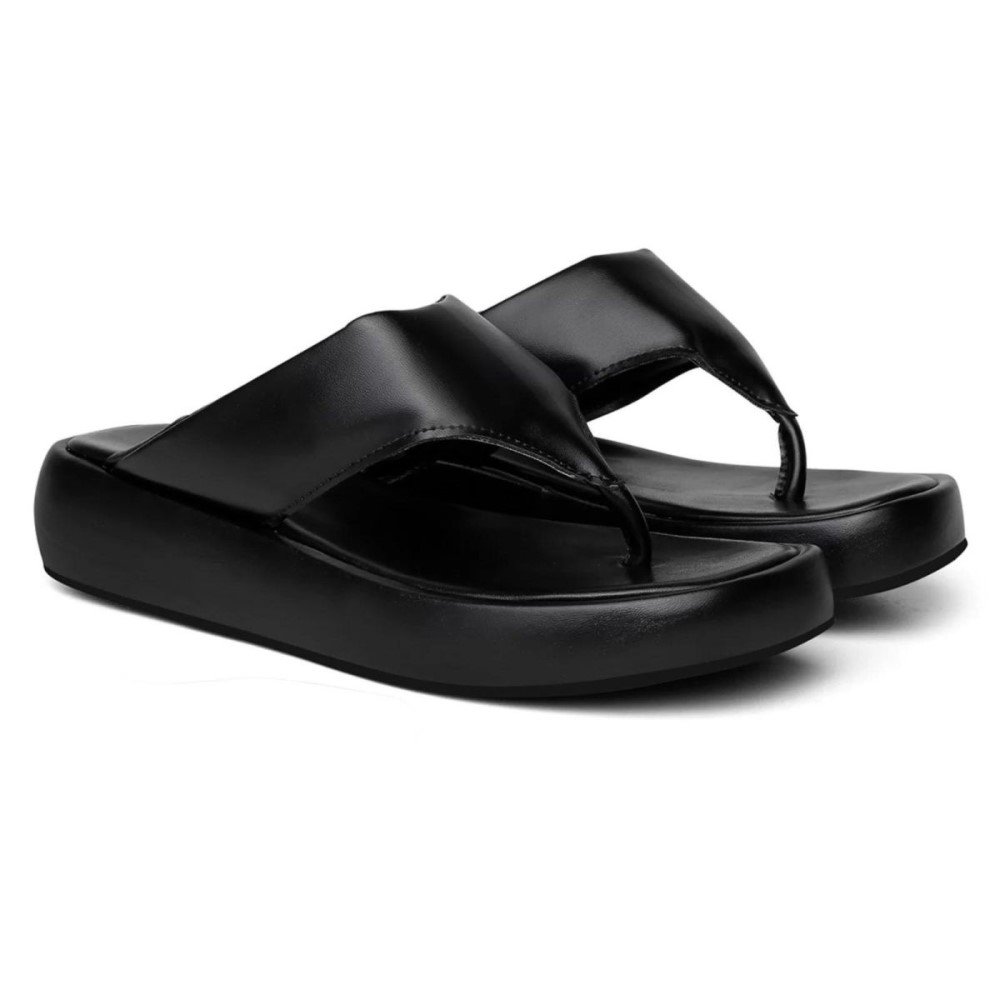 Sandália Chinelo Casual Feminino Alças Largas Confortável Dia a Dia Sola Super Macia Preto 3