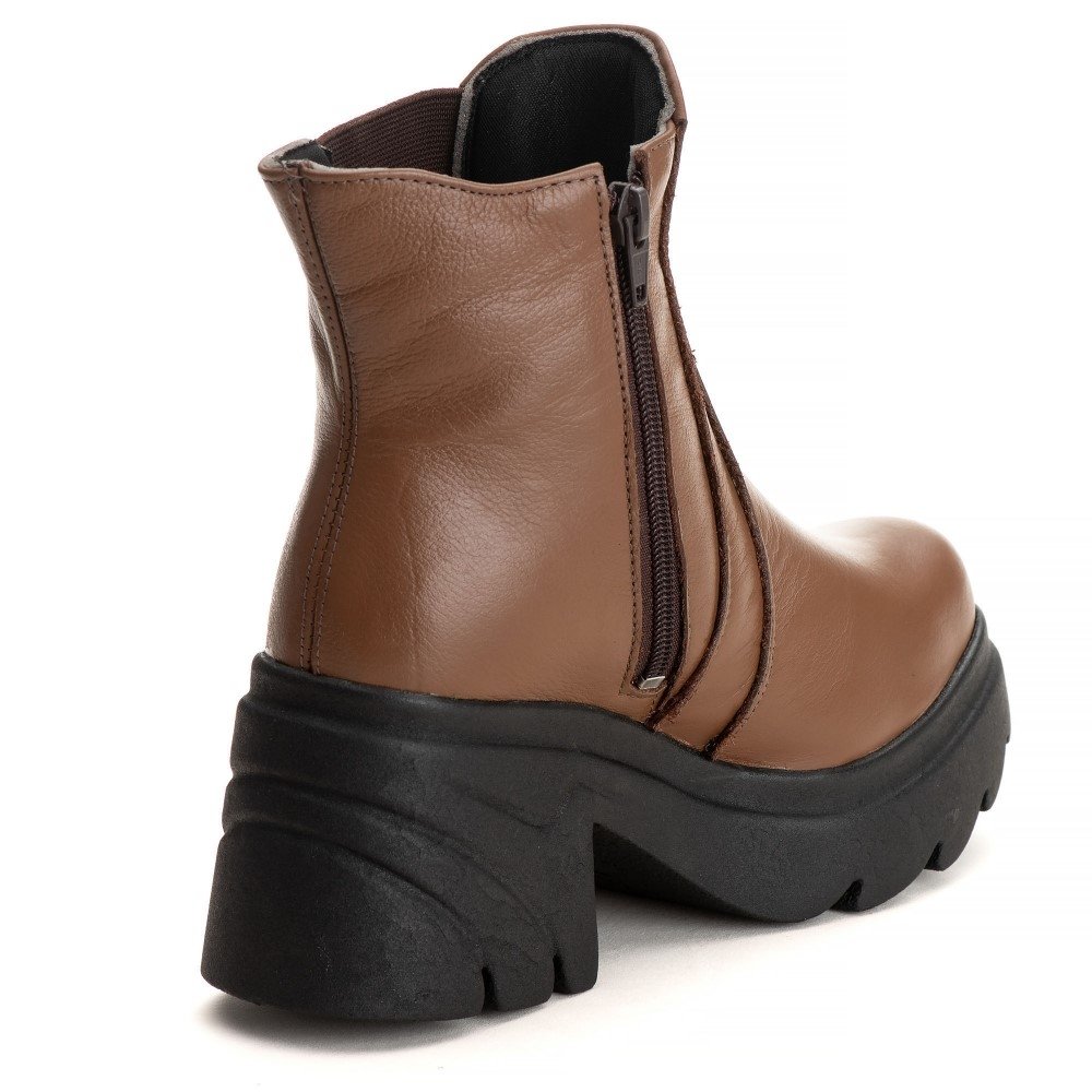 Bota Coturno Casual Couro Feminino Estilo Elástico Moda Resistente Confortável Sola Tratorada Marrom 6