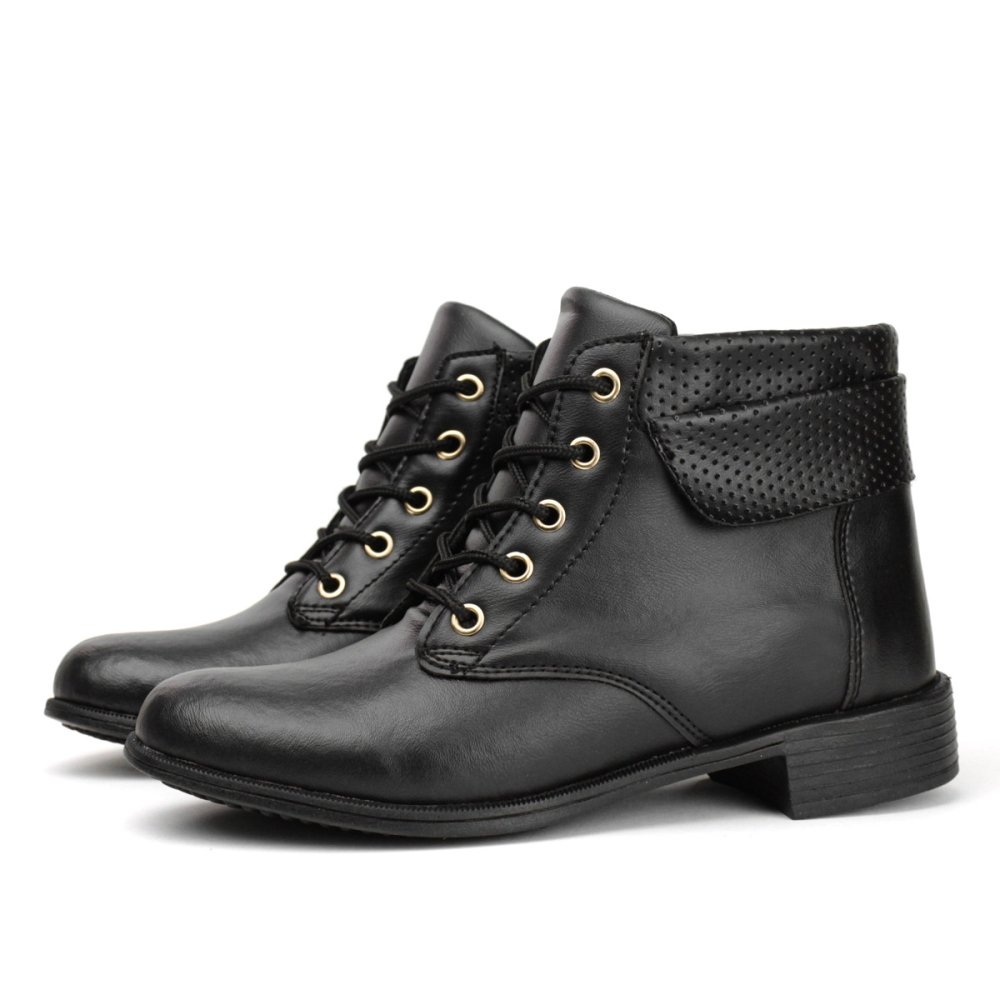 Kit 2 Bota Casual Feminino Cadarço Cano Curto Moda Street Confortável Salto Baixo Preto/Marrom 2