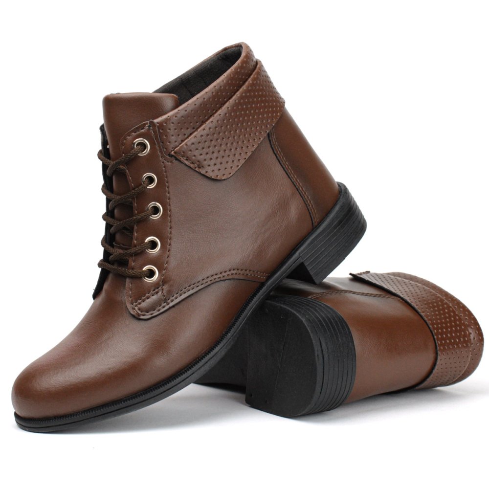 Kit 2 Bota Casual Feminino Cadarço Cano Curto Moda Street Confortável Salto Baixo Preto/Marrom 5