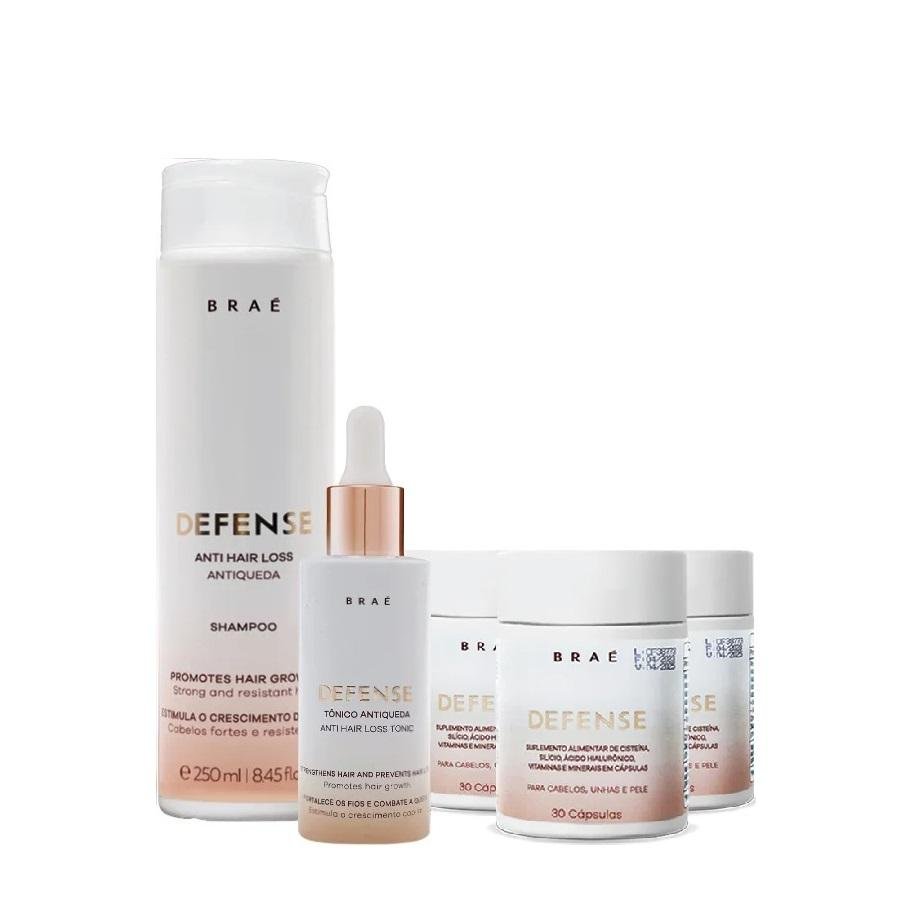 Kit Braé Defense Shampoo 250ml + Tônico 60ml + Suplemento 3 x 30un