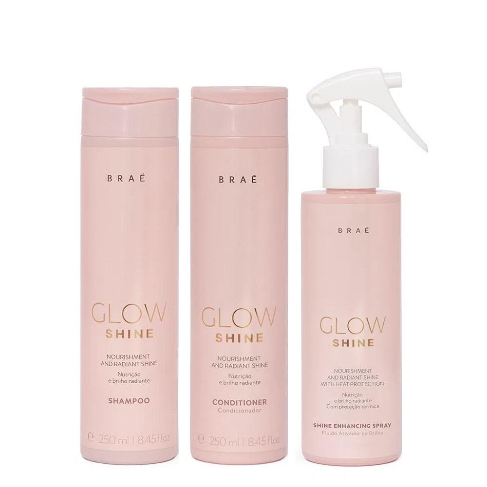 Kit Braé Glow Shine Shampoo 250ml + Condicionador 250ml + Ativador de Brilho 200ml ÚNICO 1