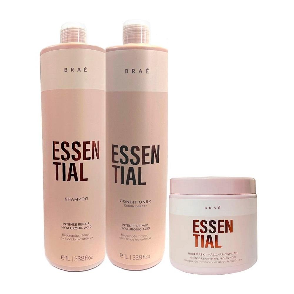 Braé Essential Shampoo 1000ml + Condicionador 1000ml + Máscara 500g ÚNICO 1
