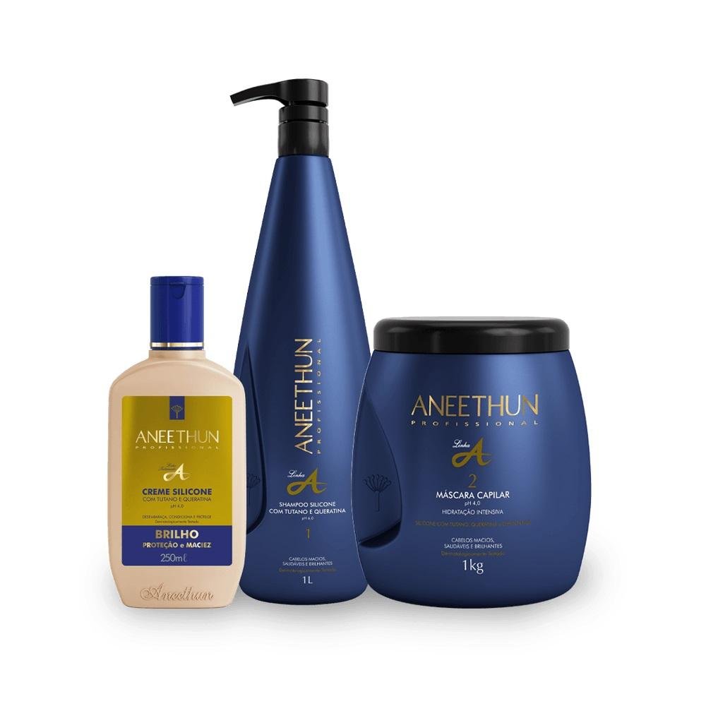 Kit Aneethun Linha A Shampoo 1000ml + Creme de Silicone 250ml + Máscara 1000g