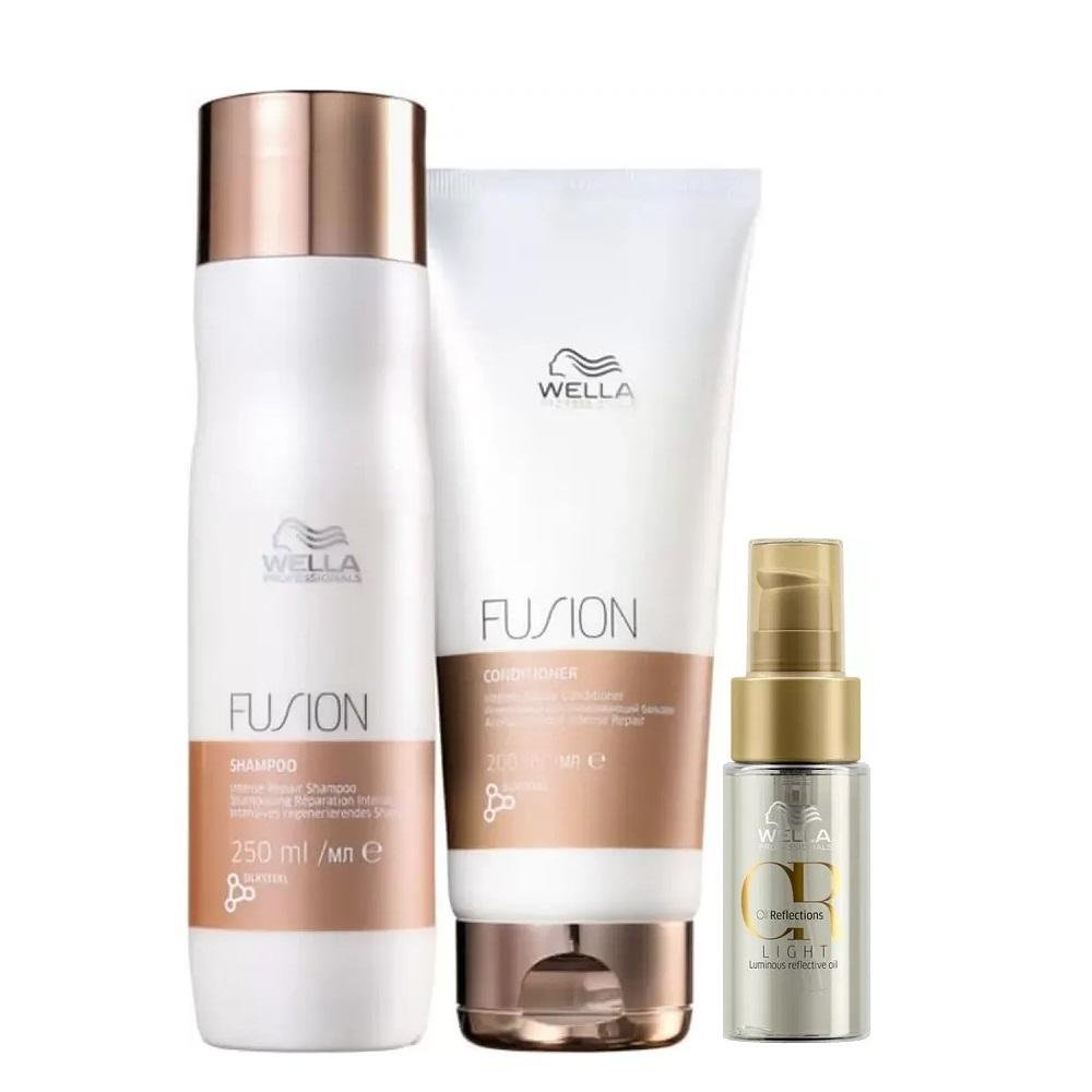 Kit Wella Professionals Fusion - Shampoo 250ml + Condicionador 200ml + Óleo OR Light 30ml