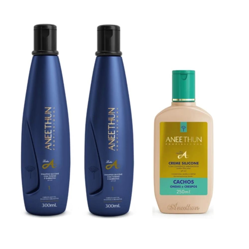 Aneethun Linha A - Kit Shampoo 300 ml (2 Un) + Creme Silicone Cachos 250 ml