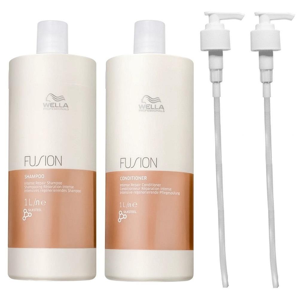 Kit Wella Fusion Profissional - Shampoo 1 Litro + Condicionador 1 Litro + Válvulas Pump