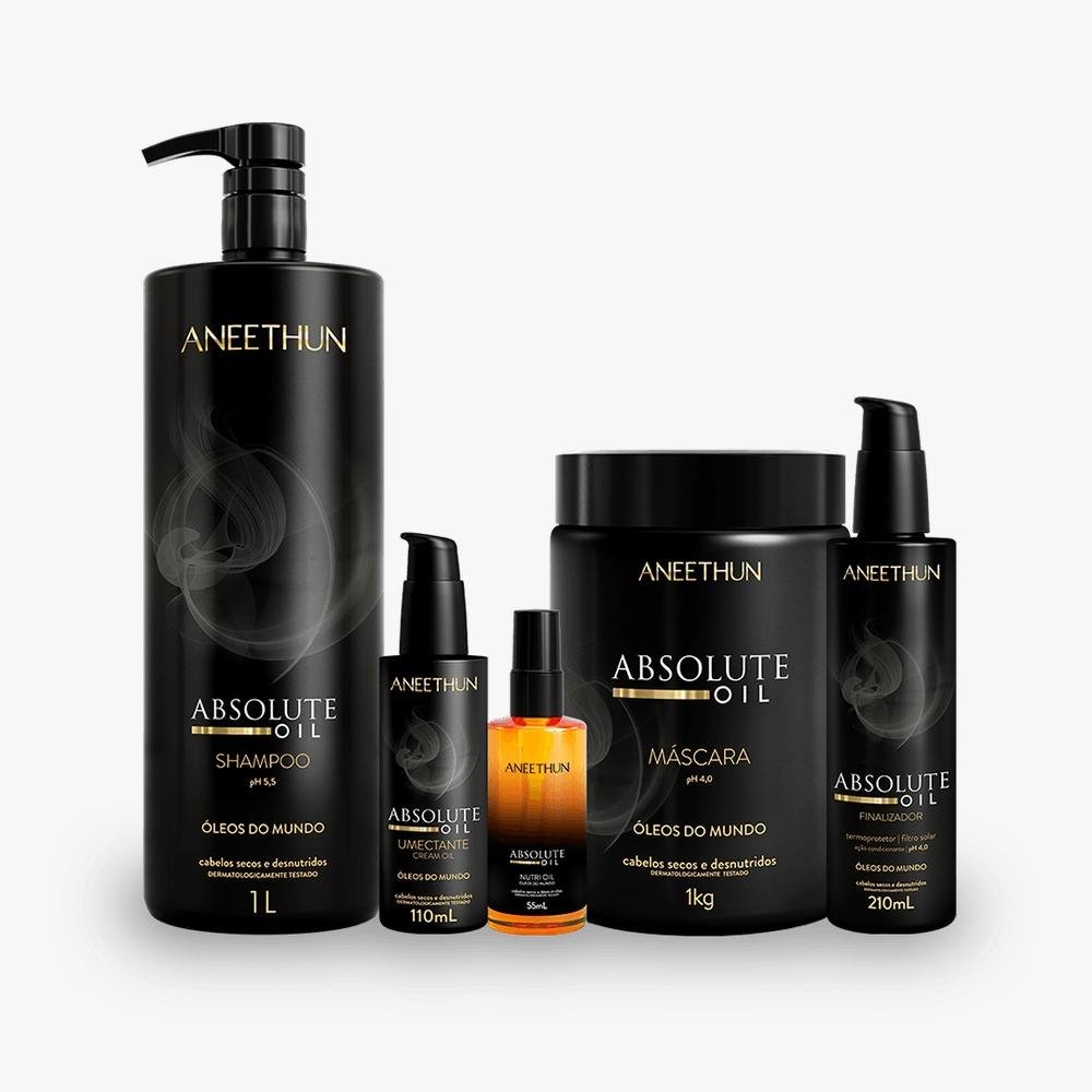 Kit Aneethun Absolute Oil - Shampoo 1l + Máscara 1kg + Finalizador 210ml + Umectante Capilar 110ml + Óleo 55ml