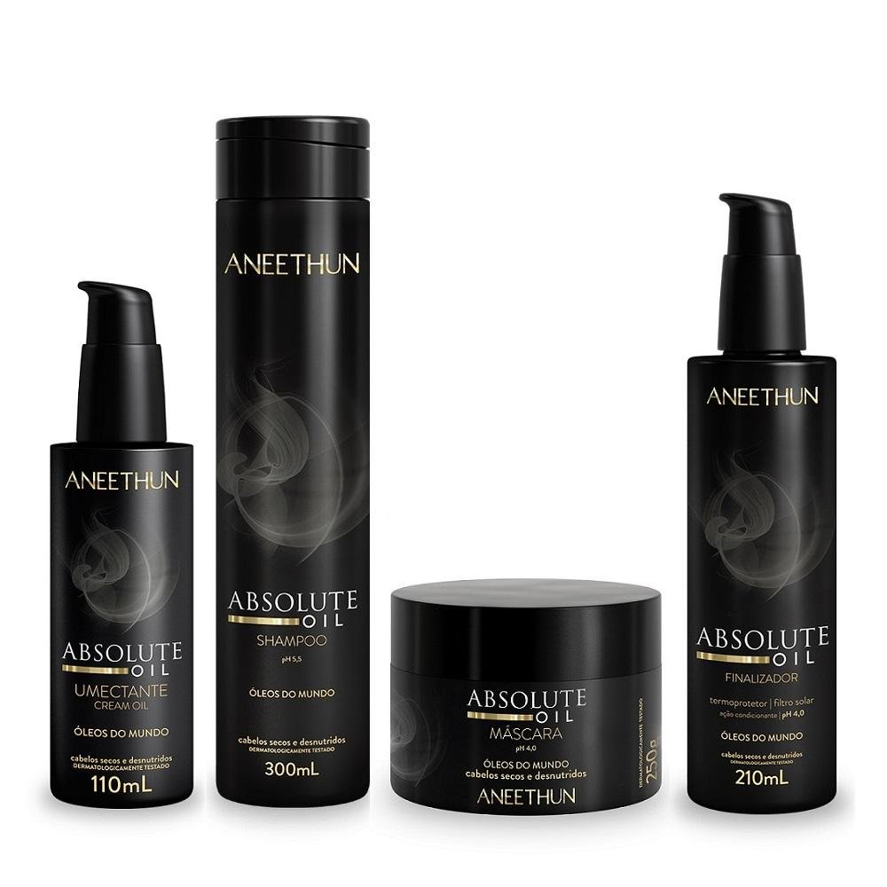 Kit Aneethun Absolute Oil - Shampoo 300ml + Máscara 250g +  Finalizador 210ml + Umectante 110ml