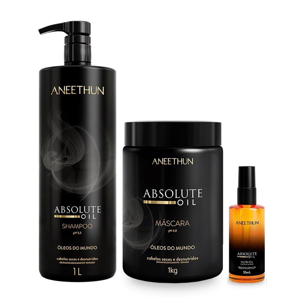 Kit Aneethun Absolute Oil - Shampoo 1l + Máscara 1kg + Óleo 55ml