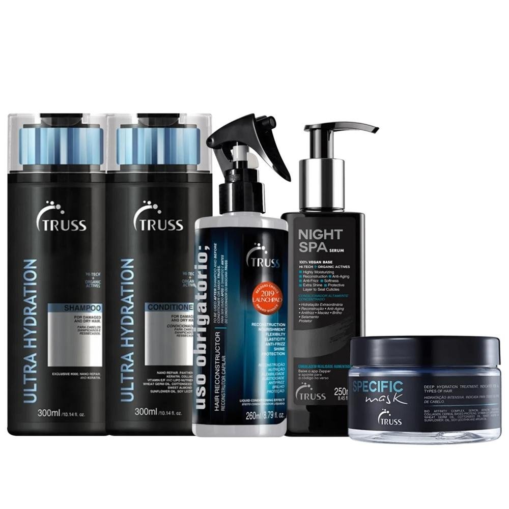 Kit Truss Ultra Hydration Shampoo e Condicionador + Mask Specific + Night Spa + Uso Obrigatório (5 Produtos)