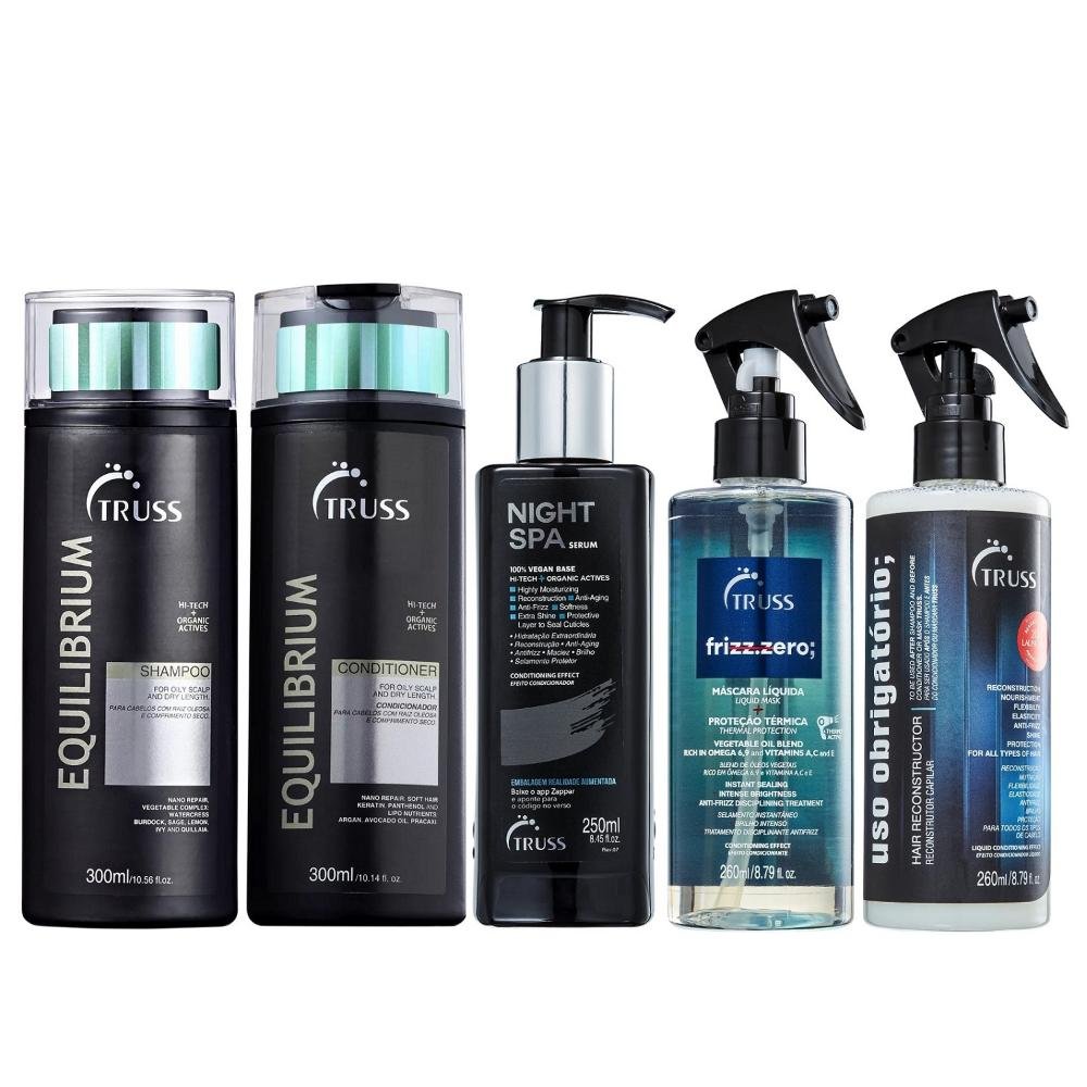 Kit Truss Equilibrium Shampoo e Condicionador + Frizz Zero + Night Spa + Uso Obrigatório