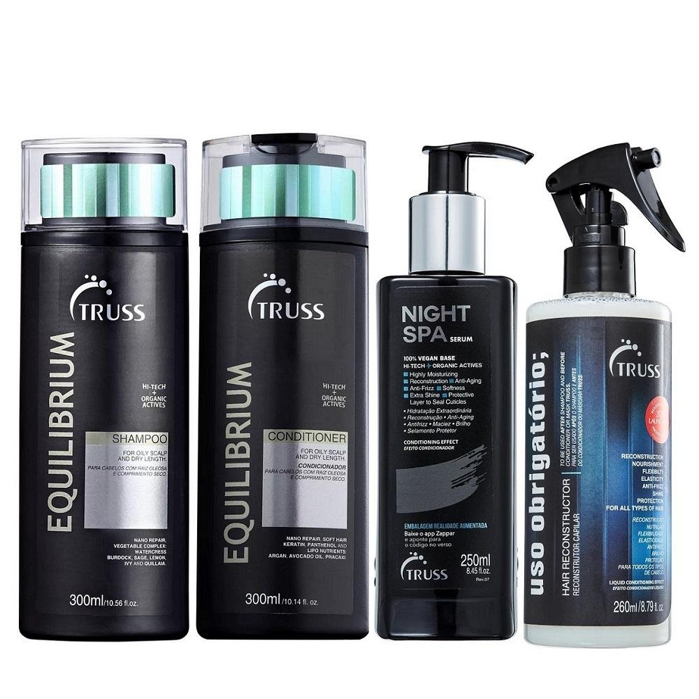 Kit Truss Equilibrium Shampoo 300ml + Condicionador 300ml + Night Spa 250ml + Uso Obrigatório 260ml ÚNICO 1
