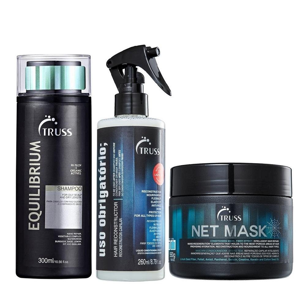 Kit Truss Equilibrium Shampoo 300ml + Net Mask 550g + Uso Obrigatório 260ml