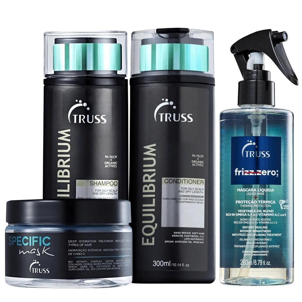 Kit Truss Equilibrium Shampoo 300ml + Condicionador 300ml + Frizz Zero 260ml + Specific Mask 180g