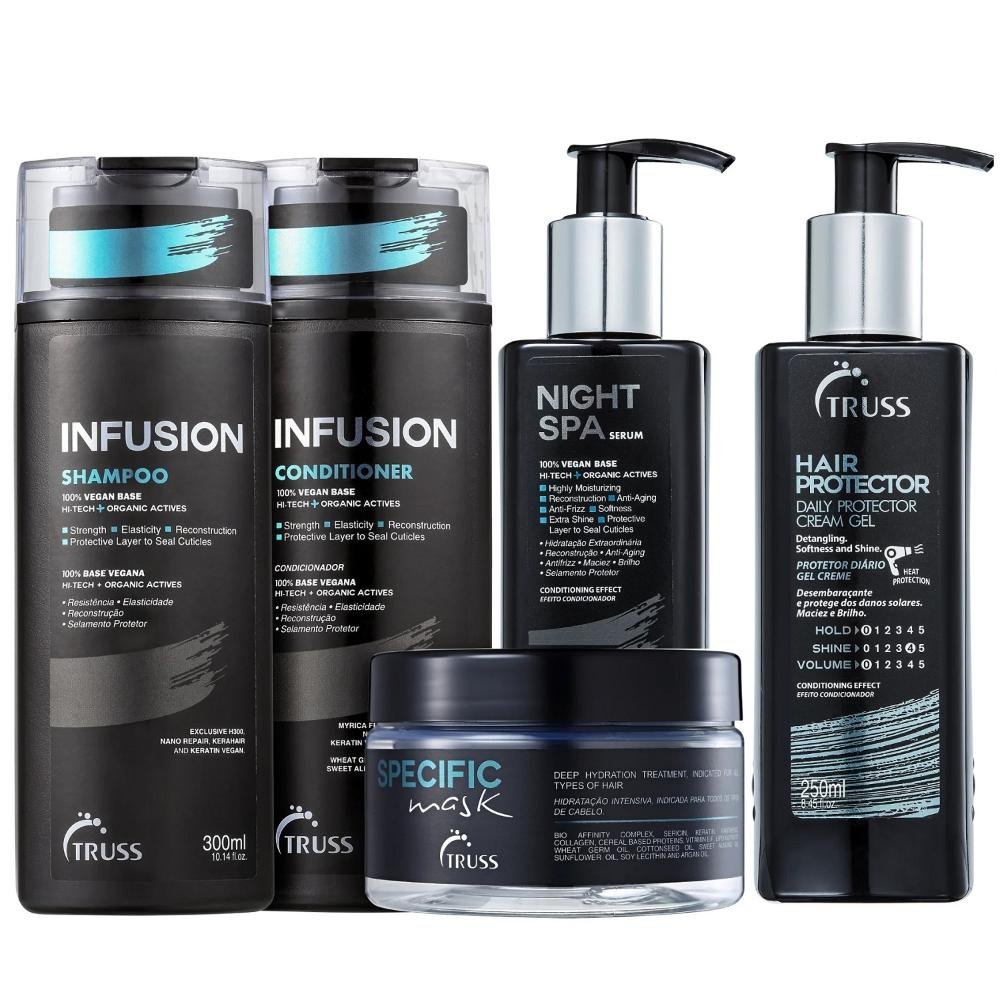 Kit Truss Infusion Shampoo e Condicionador - Specific Mask - Hair Protector - Night Spa (5 Produtos)