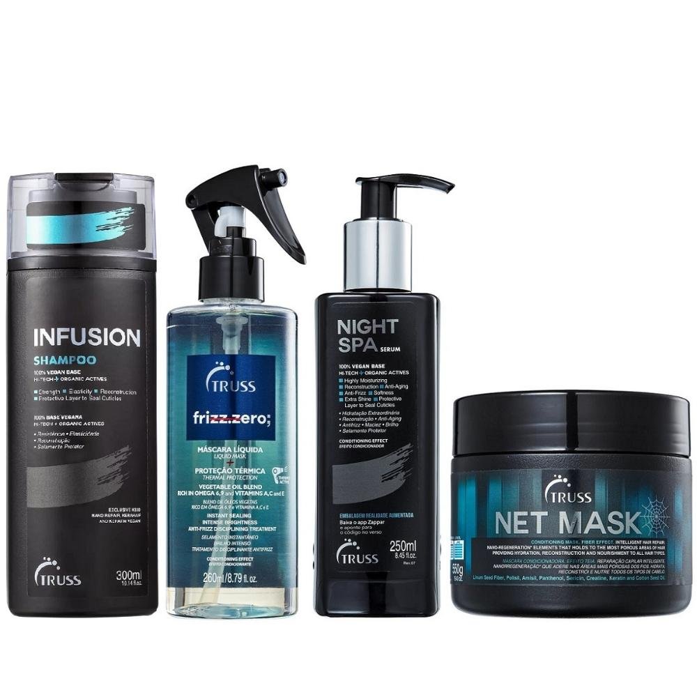 Kit Truss Infusion Shampoo 300ml + Net Mask 550g + Night Spa 250ml + Frizz Zero 260ml