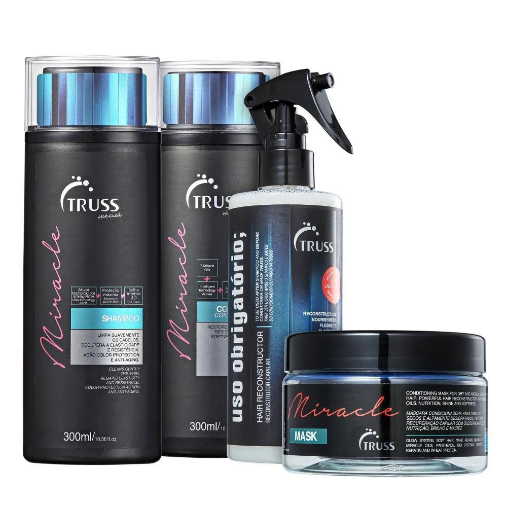 Kit Truss Miracle Shampoo 300ml + Condicionador 300ml + Máscara 180g + Uso Obrigatório 260ml