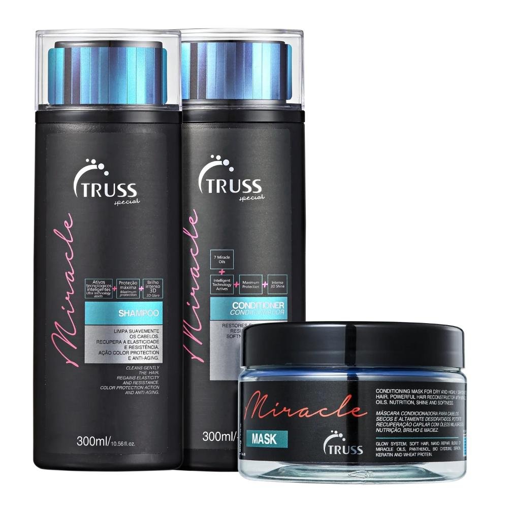 Kit Truss Miracle Shampoo 300ml + Condicionador 300ml + Máscara 180g ÚNICO 1