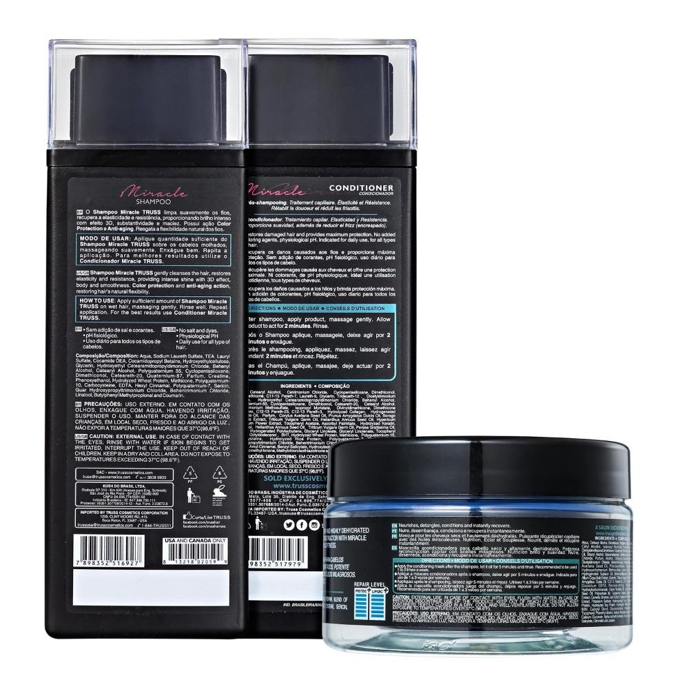 Kit Truss Miracle Shampoo 300ml + Condicionador 300ml + Máscara 180g ÚNICO 2