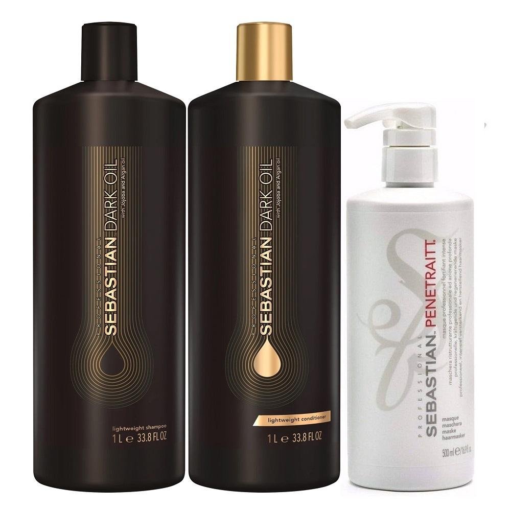 Kit Sebastian Dark Oil Shampoo e Condicionador Litro + Penetraitt Máscara 500ml ÚNICO 1