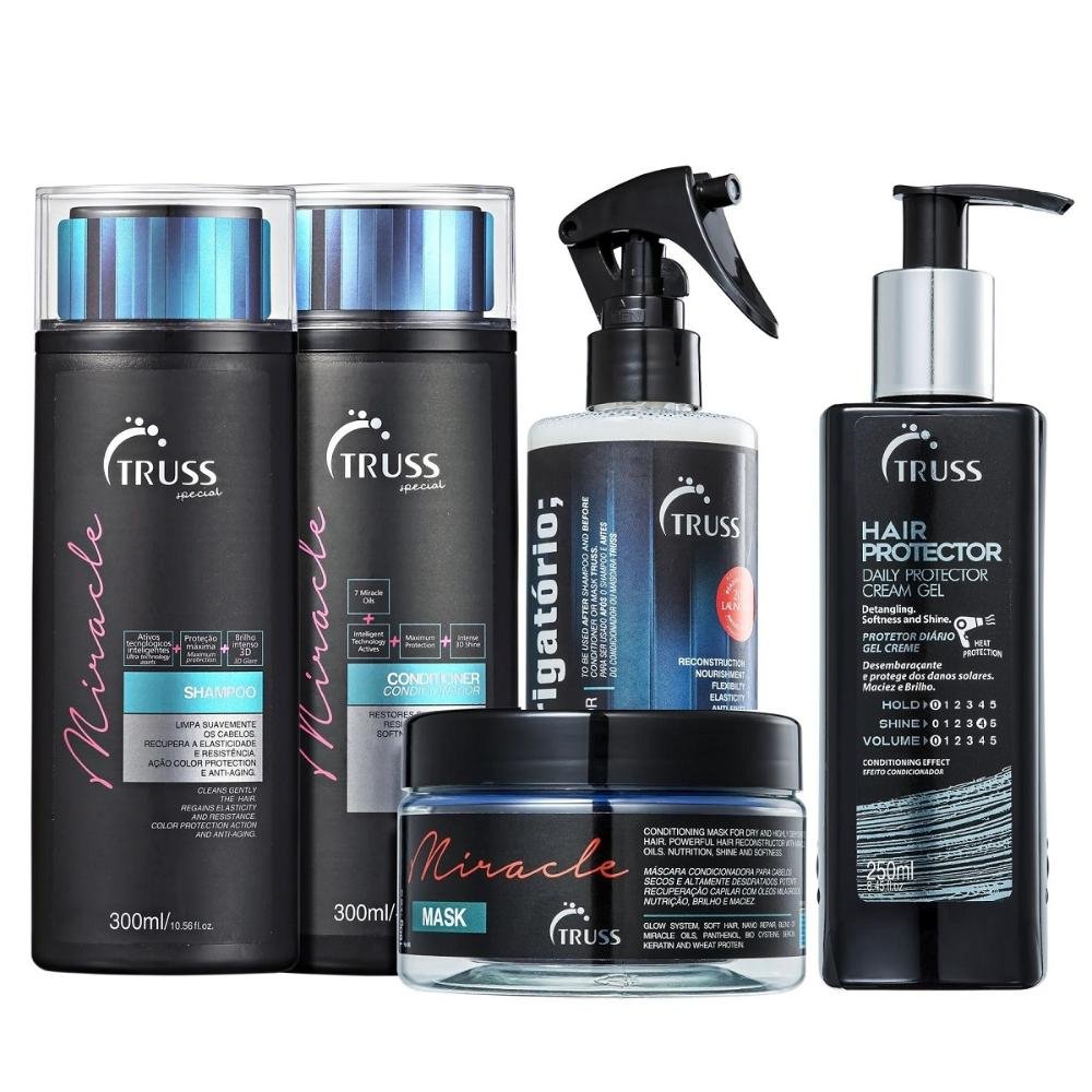 Kit Truss Miracle Shampoo + Condicionador + Máscara + Uso Obrigatório + Hair Protector
