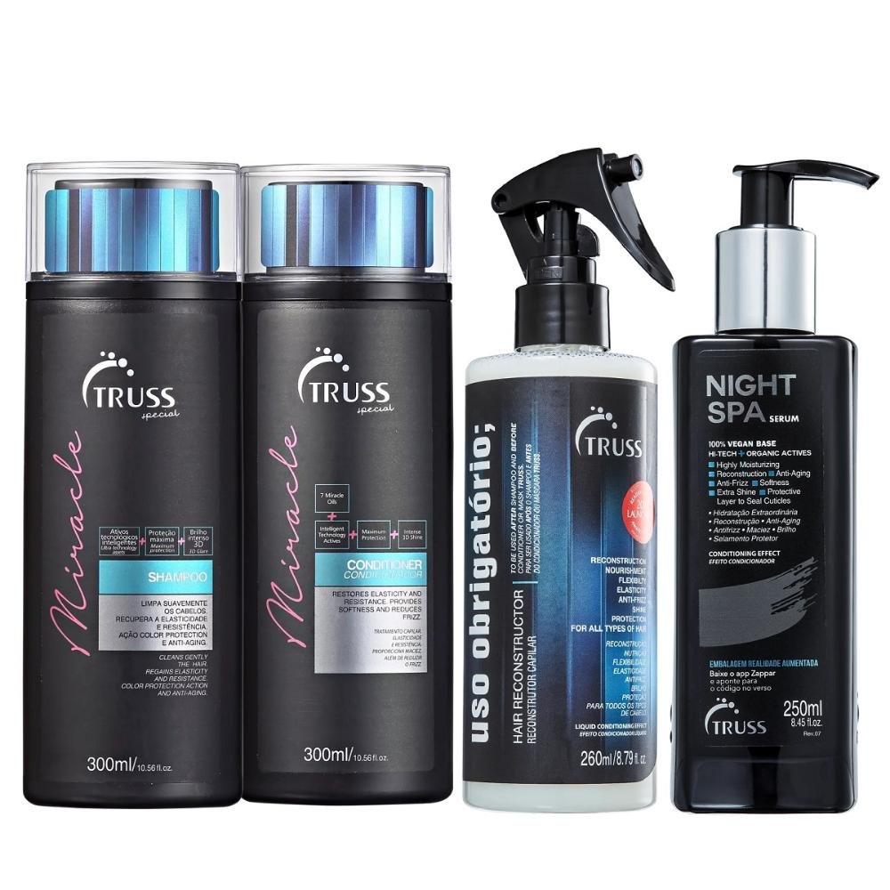 Kit Truss Miracle Shampoo 300ml e Condicionador 300ml + Uso Obrigatório 260ml + Night Spa 250ml
