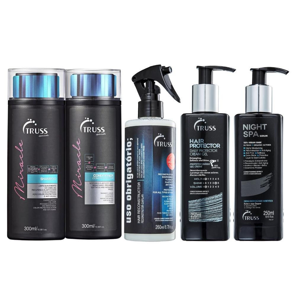 Kit Truss Miracle Shampoo e Condicionador + Uso Obrigatório + Hair Protector + Night Spa ÚNICO 1