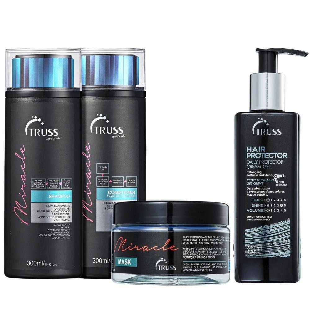 Kit Truss Miracle Shampoo 300ml + Condicionador 300ml + Máscara 180g + Hair Protector 250ml ÚNICO 1