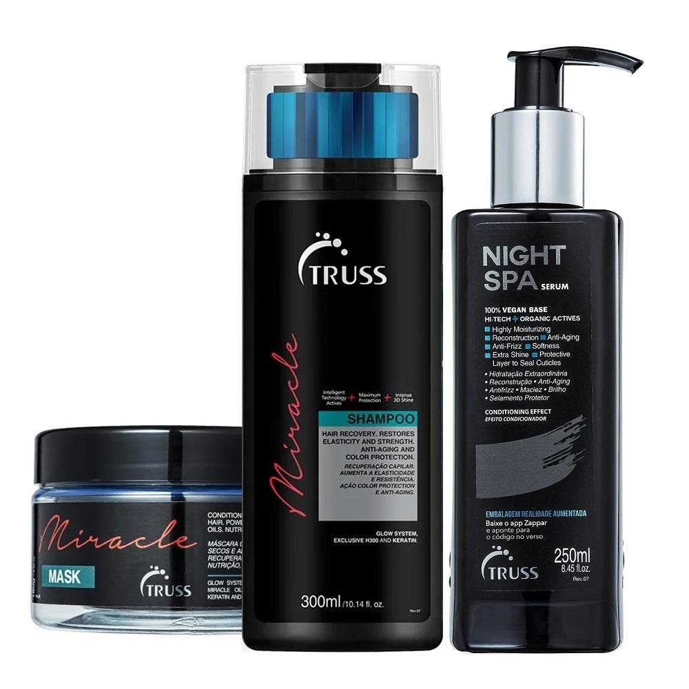 Kit Truss Miracle Shampoo 300ml + Máscara 180g + Night Spa 250ml ÚNICO 1