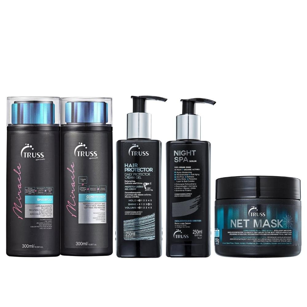 Kit Truss Miracle Shampoo e Condicionador + Hair Protector + Night Spa + Net Mask ÚNICO 1