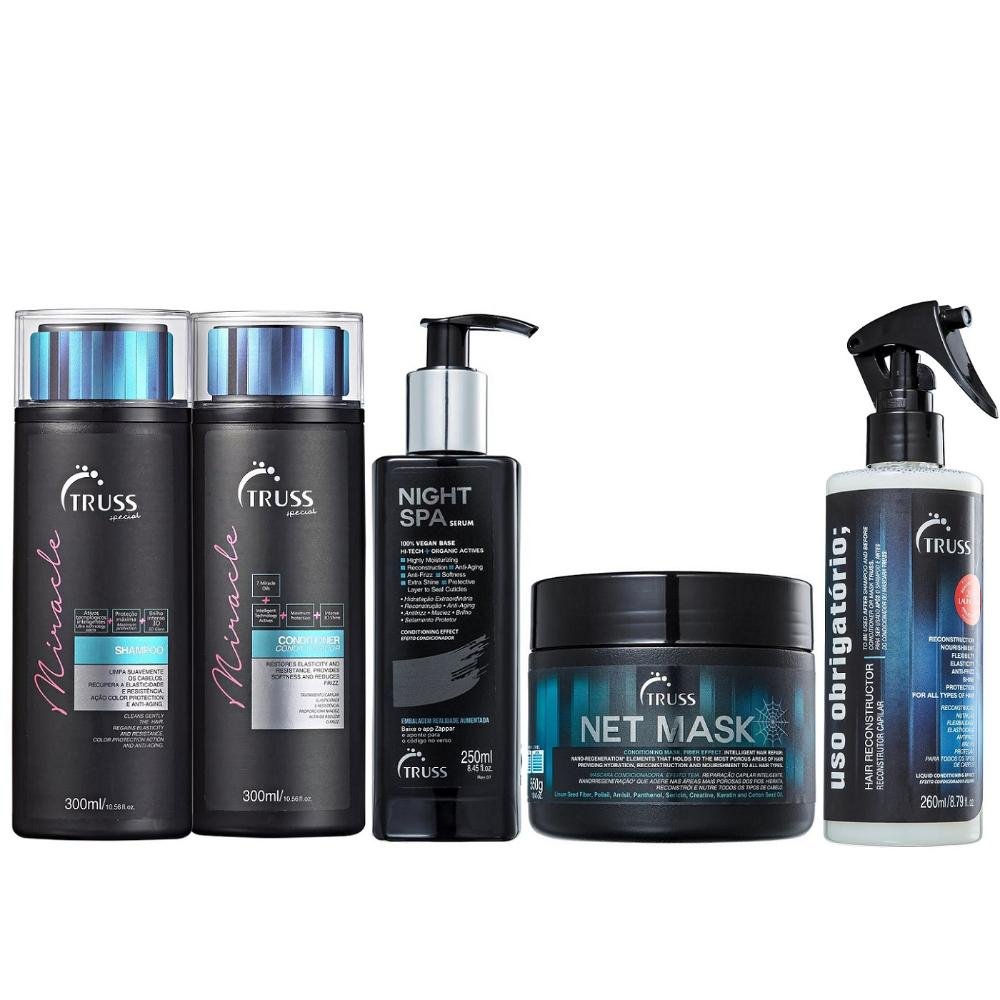 Kit Truss Miracle Shampoo e Condicionador + Night Spa + Net Mask + Uso Obrigatório