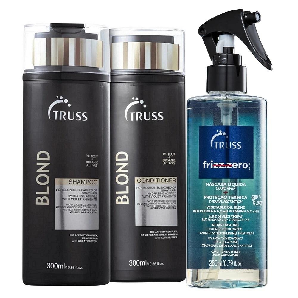 Kit Truss Blond Shampoo 300ml + Condicionador 300ml + Frizz Zero Leave-In 260ml ÚNICO 1