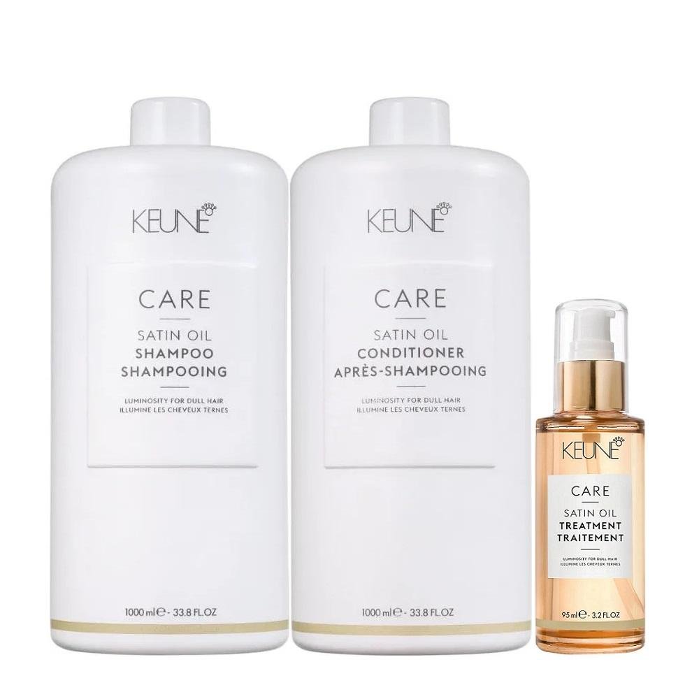 Kit Keune Satin Oil Shampoo 1000ml + Condicionador 1000ml + Óleo 95ml ÚNICO 1