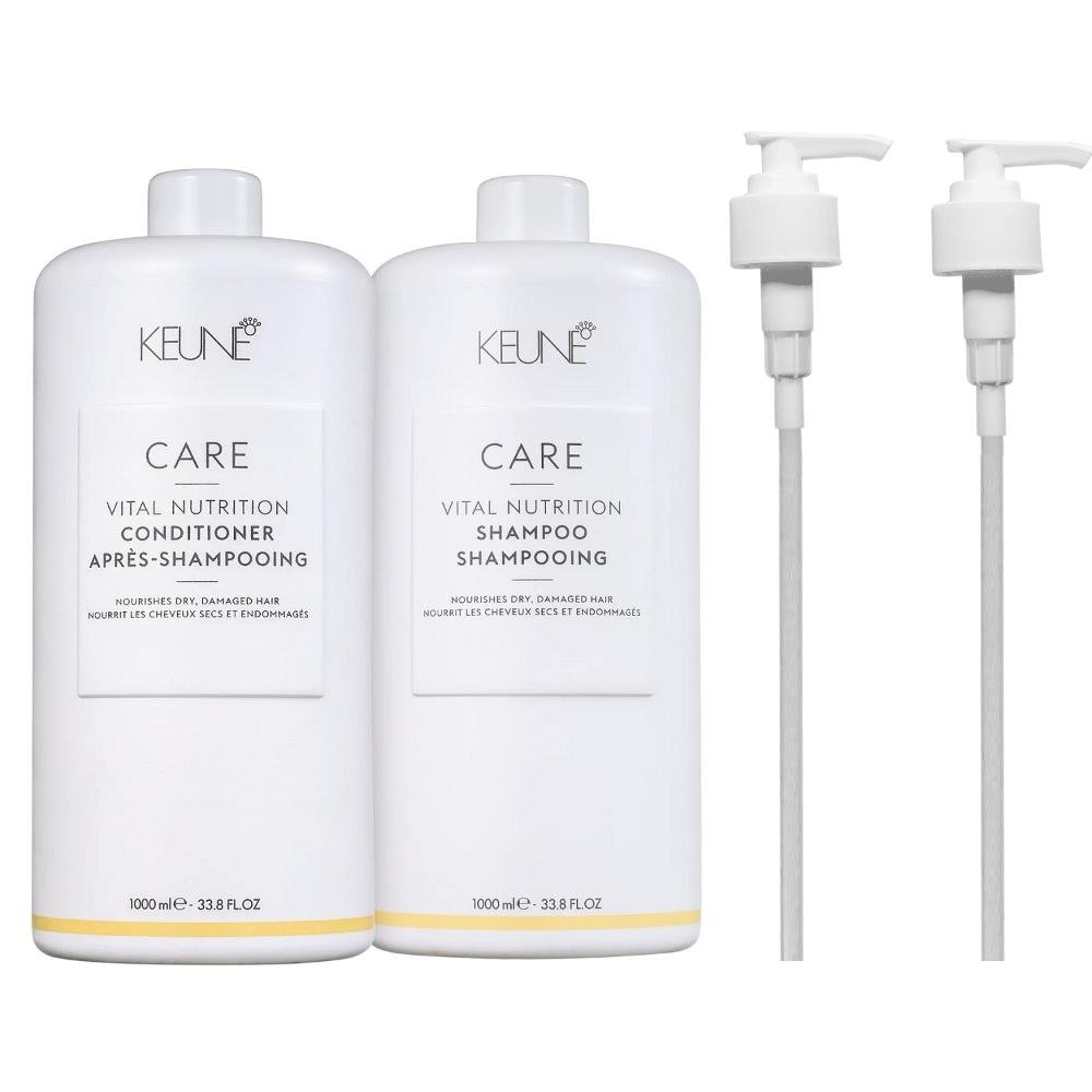 Kit Keune Care Vital Nutrition Shampoo 1000ml e Condicionador 1000ml + Válvulas Pump ÚNICO 1