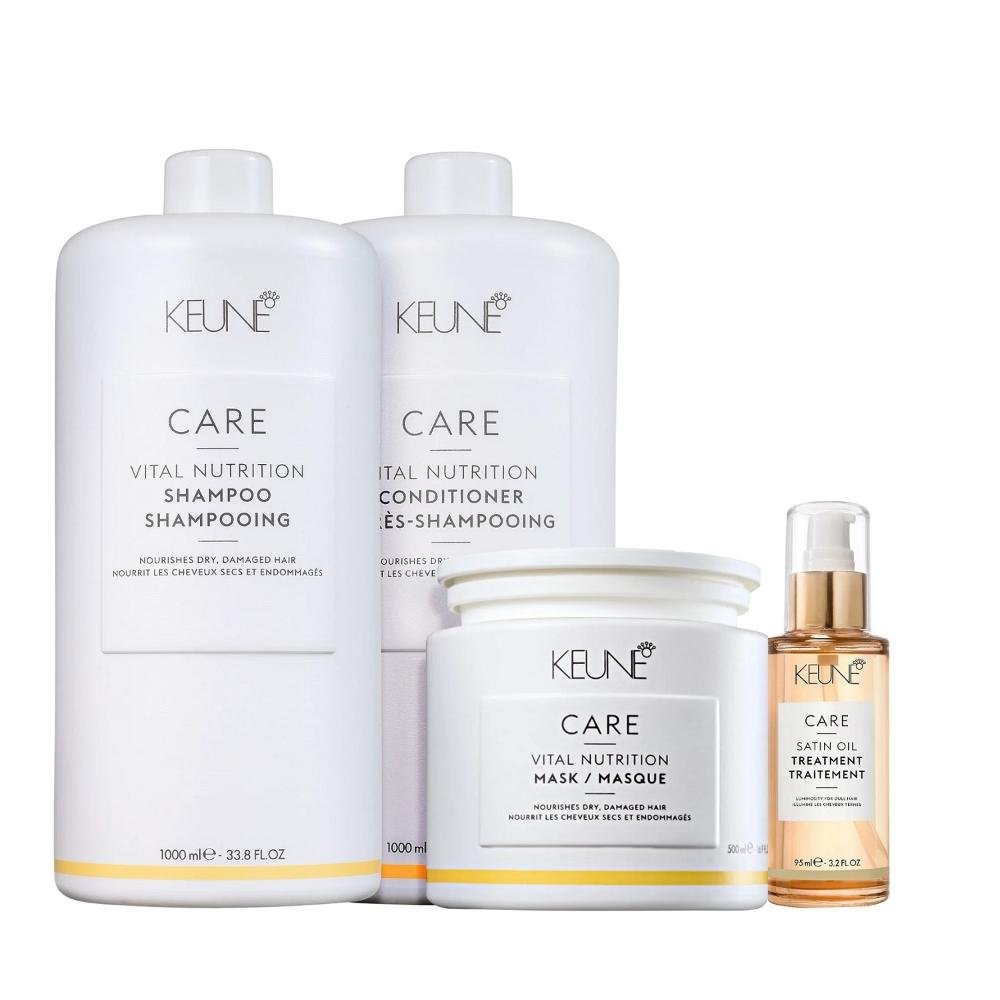 Kit Keune Care Vital Nutrition Shampoo 1000ml + Condicionador 1000ml + Máscara 500ml + Satin Oil 95ml ÚNICO 6