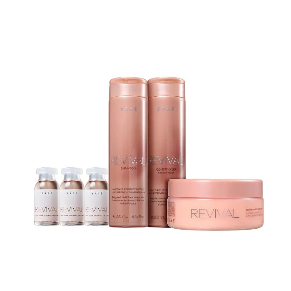 Kit Braé Revival - Shampoo 250ml + Condicionador 250ml + Máscara 200g + Ampola Revival 13ml (3Unidades) ÚNICO 1