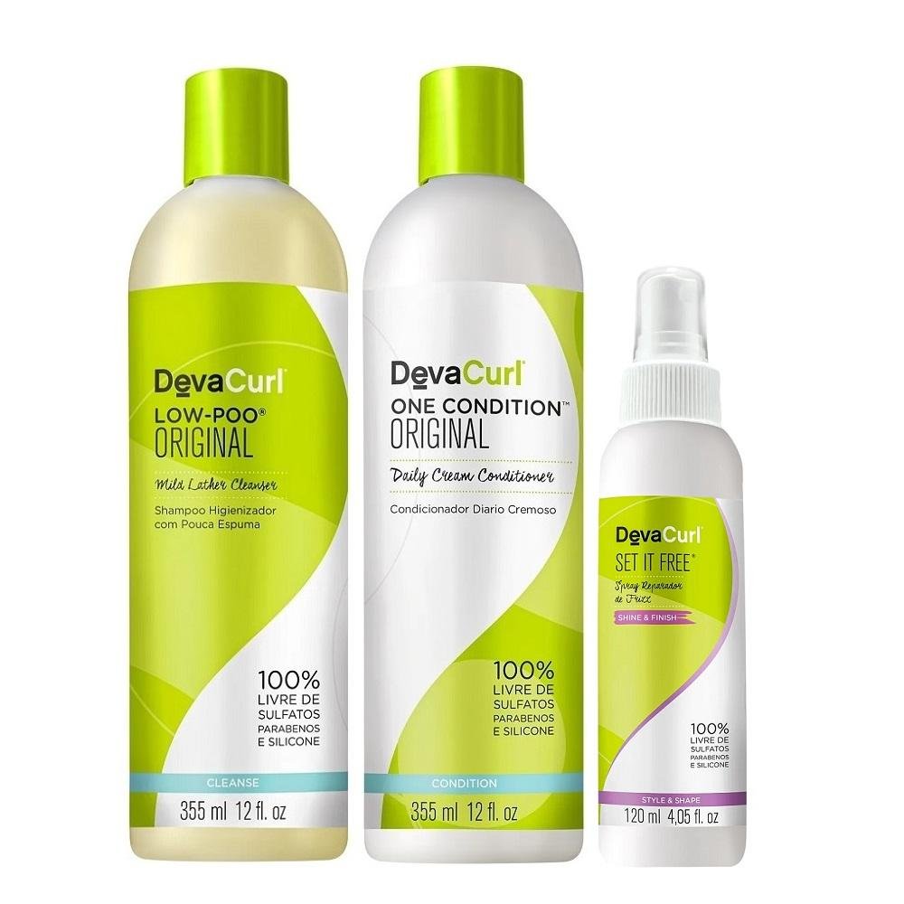 Deva Curl Set It Free 120ml + Low Poo Shampoo 355ml + Condicionador One 355ml ÚNICO 1