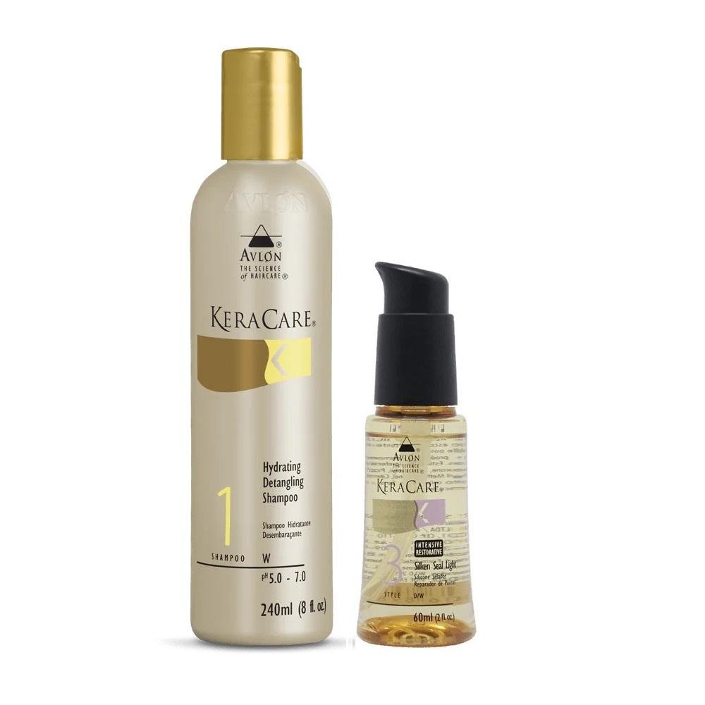 Kit Avlon KeraCare Hydrating Detangler Shampoo 240ml + Silken Seal Light 60ml ÚNICO 1