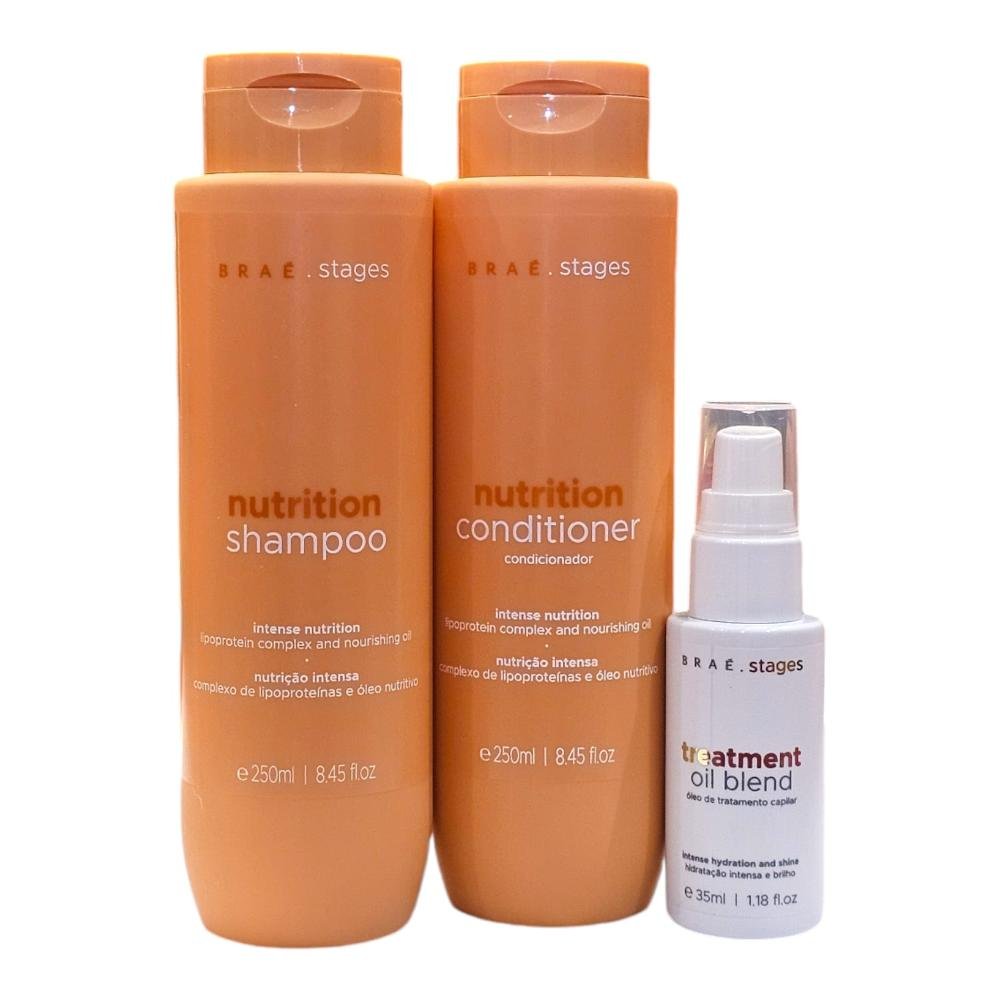 Kit Braé Stages Nutrition - Shampoo 250ml + Condicionador 250ml + Treatment Oil Blend 35ml ÚNICO 1