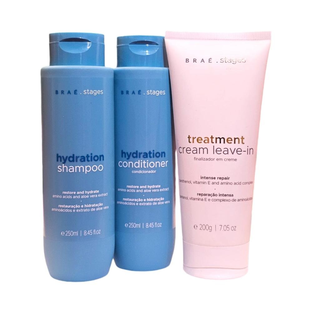 Kit Braé Stages Hydration - Shampoo 250ml + Condicionador 250ml + Treatment Cream Leave-In 260g