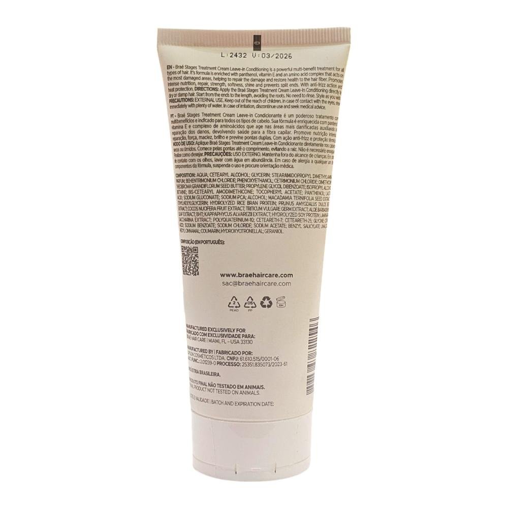 Kit Braé Stages Hydration - Shampoo 250ml + Máscara 200g + Treatment Cream Leave-In 200g ÚNICO 3