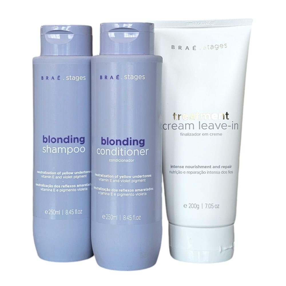 Kit Braé Stages Blonding - Shampoo 250ml + Condicionador 250ml + Treatment Creme Leave-In 200g