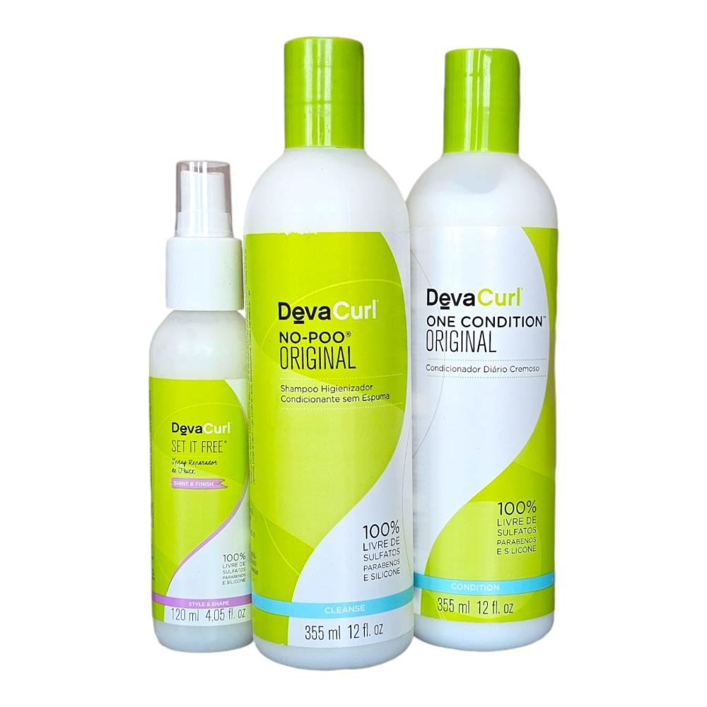 Deva Set It Free 120ml + No-Poo Shampoo 355ml + Condicionador One 355ml ÚNICO 1