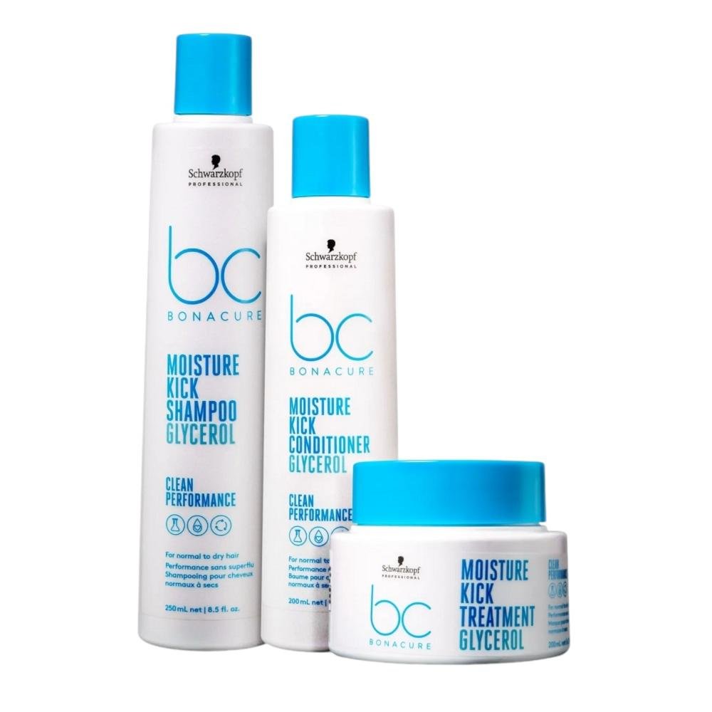 Kit Schwarzkopf BC Bonacure Moisture Kick - Shampoo 250ml + Condicionador 200ml + Máscara 200g 