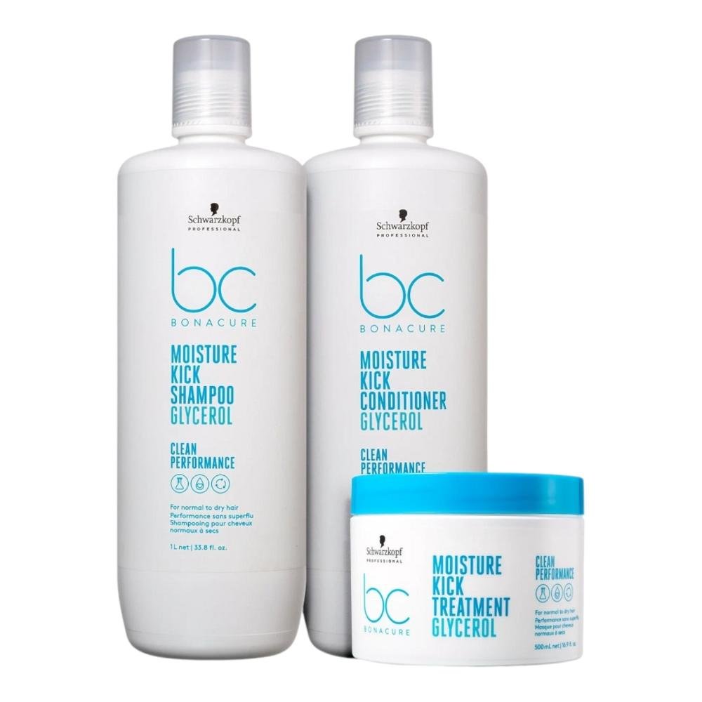 Kit Schwarzkopf BC Clean Performance Moisture Kick - Shampoo 1L + Condicionador 1l + Máscara 500g ÚNICO 1